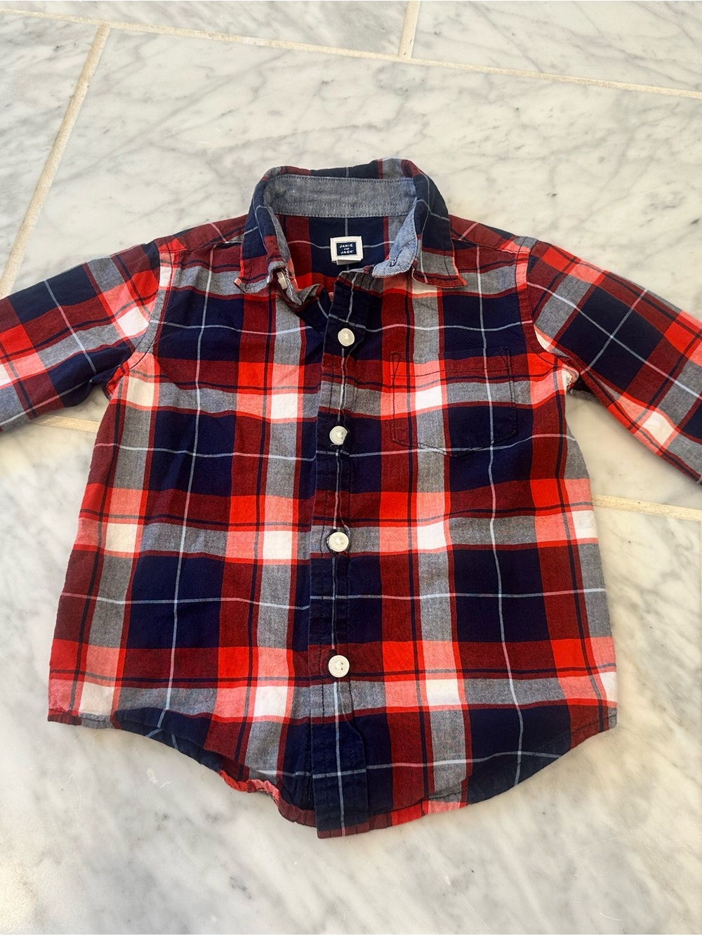 Janie & Jack Red & Navy Plaid Button-Up Shirt